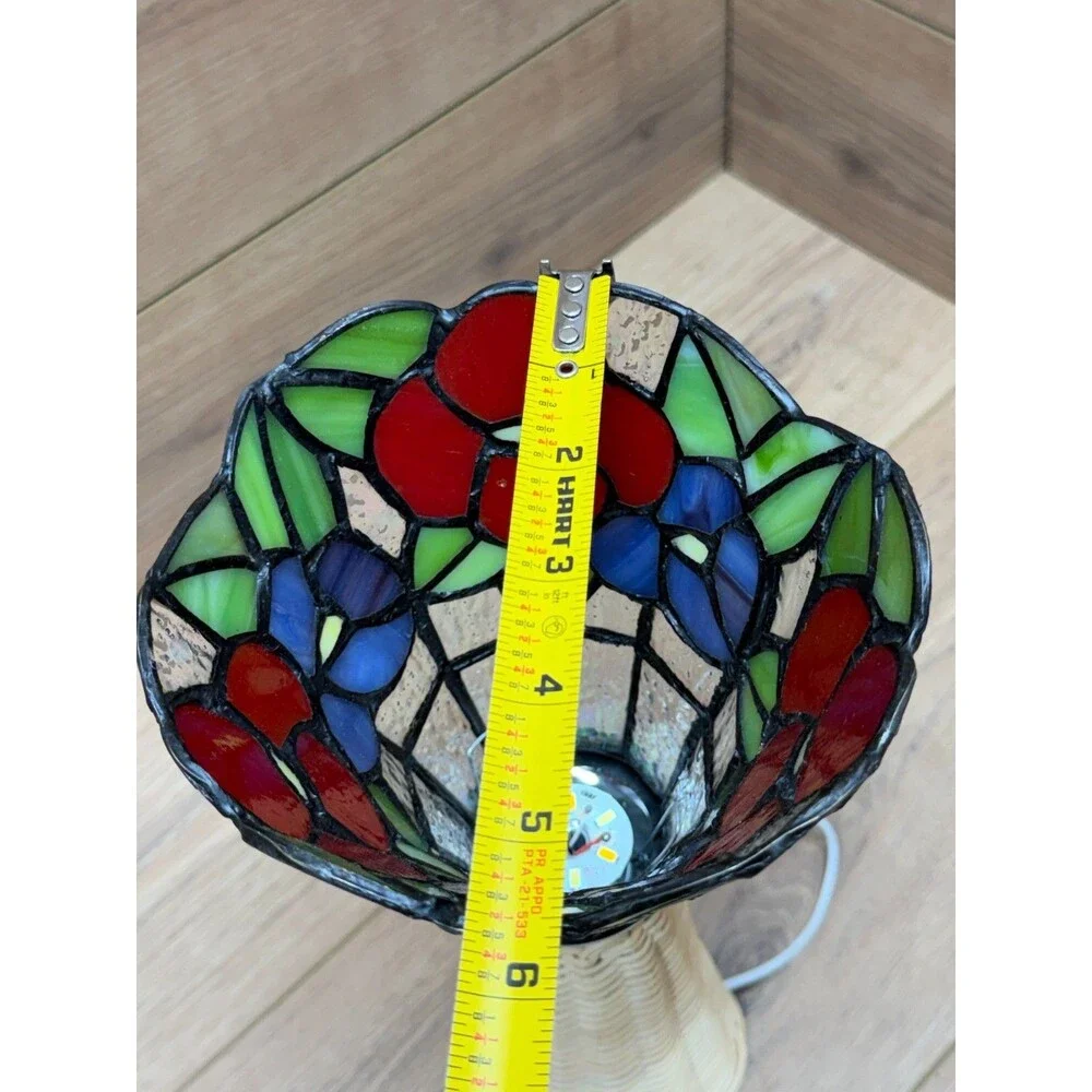 Tiffany Style Wicker & Stained Glass Multicolor Round Glass LED Lamp USB Powered